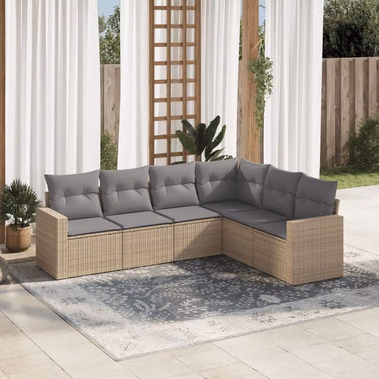 Maison Exclusive - Set Divano da Giardino 6 pz con Cuscini Beige in Polyrattan