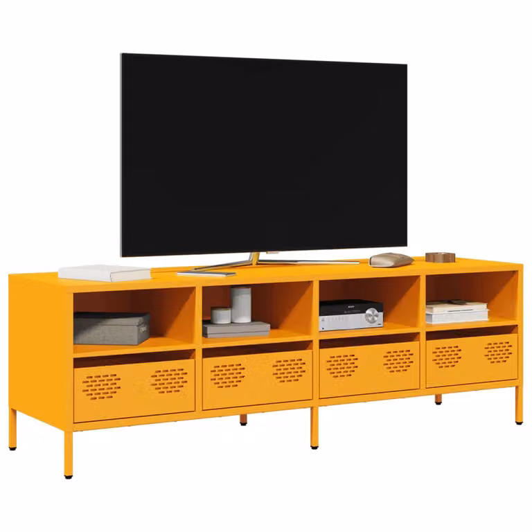 Mobile TV vidaXL in metallo giallo, stile industriale, L: 135 cm, P: 39 cm, H: 43,5 cm