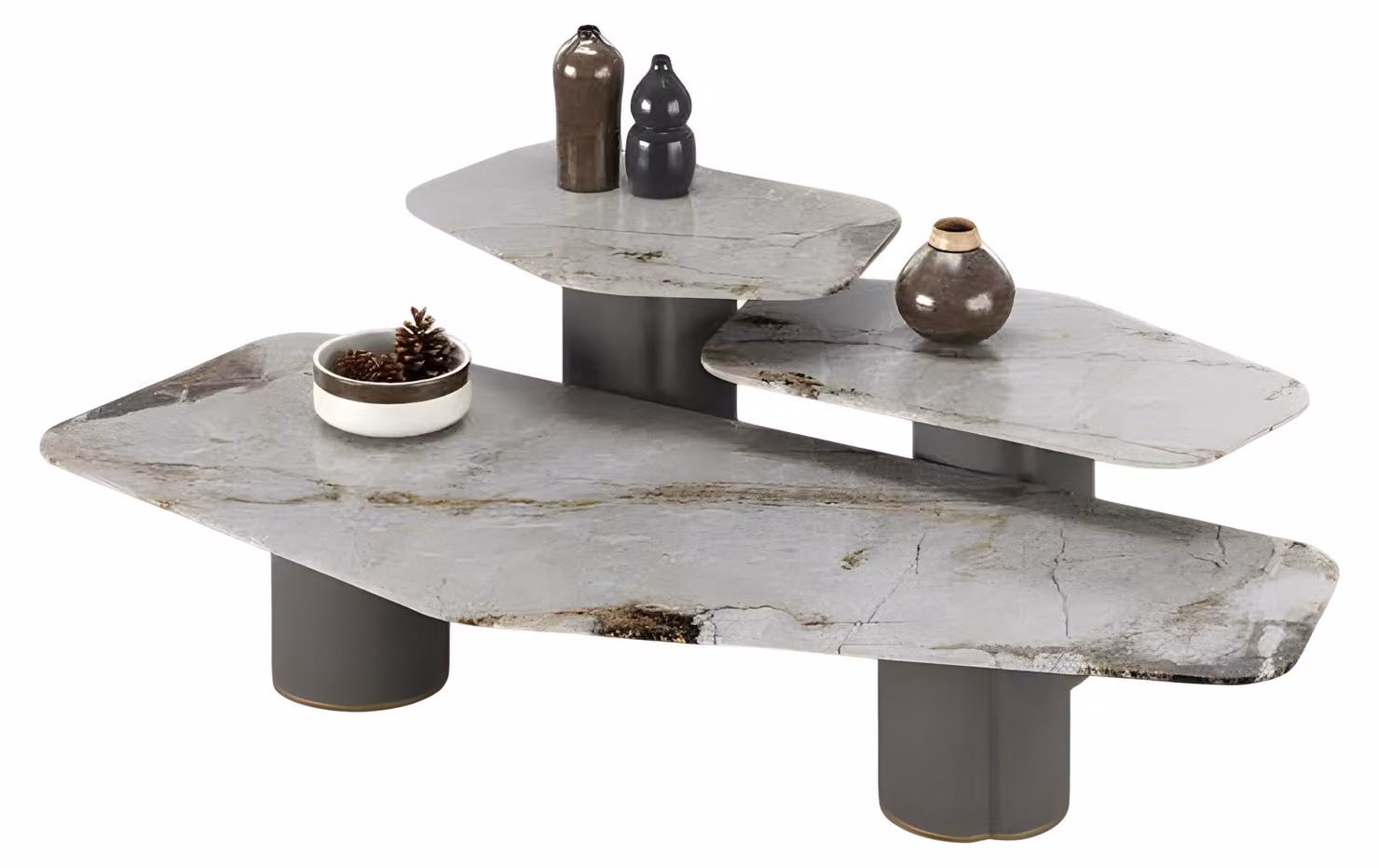 Moderner grauer Metall-Couchtisch-Set mit zeitlosem Design