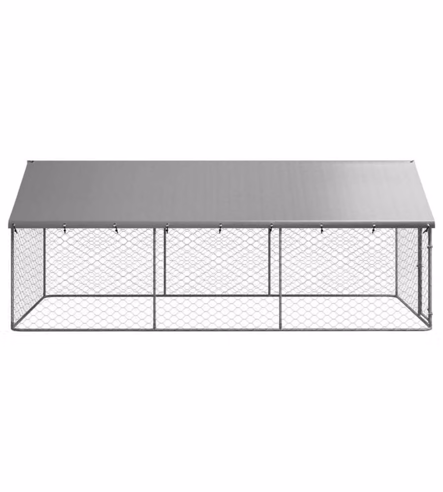Gabbia per cani da esterno vidaXL con tetto impermeabile in metallo argento L: 400 cm, P: 200 cm, H: 150 cm – 2