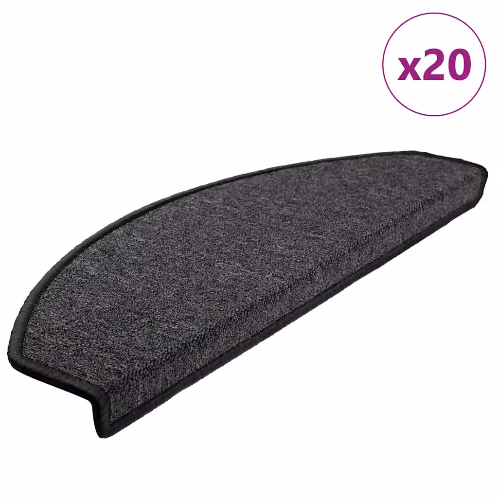 Set di 20 tappetini per scale semicircolari vidaXL, colore antracite, L: 65 cm, P: 24 cm, H: 4 cm, antiscivolo e autoadesivi