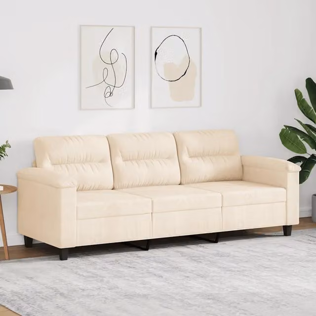 Divano a 3 posti moderno vidaXL in microfibra beige con struttura in metallo per il tuo soggiorno L: 210 cm, P: 80 cm, H: 77 cm