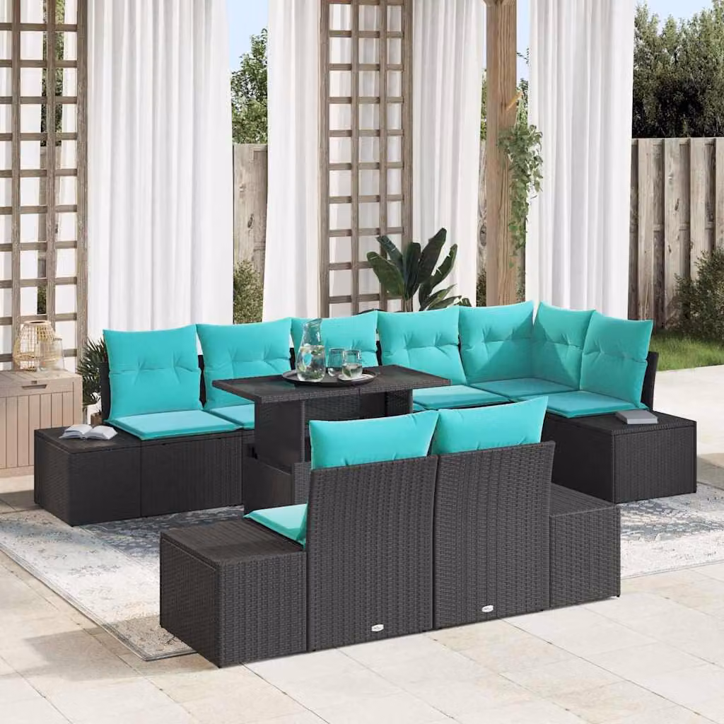 Maison Exclusive - Set da giardino composto da 9 pezzi, divano in rattan sintetico nero