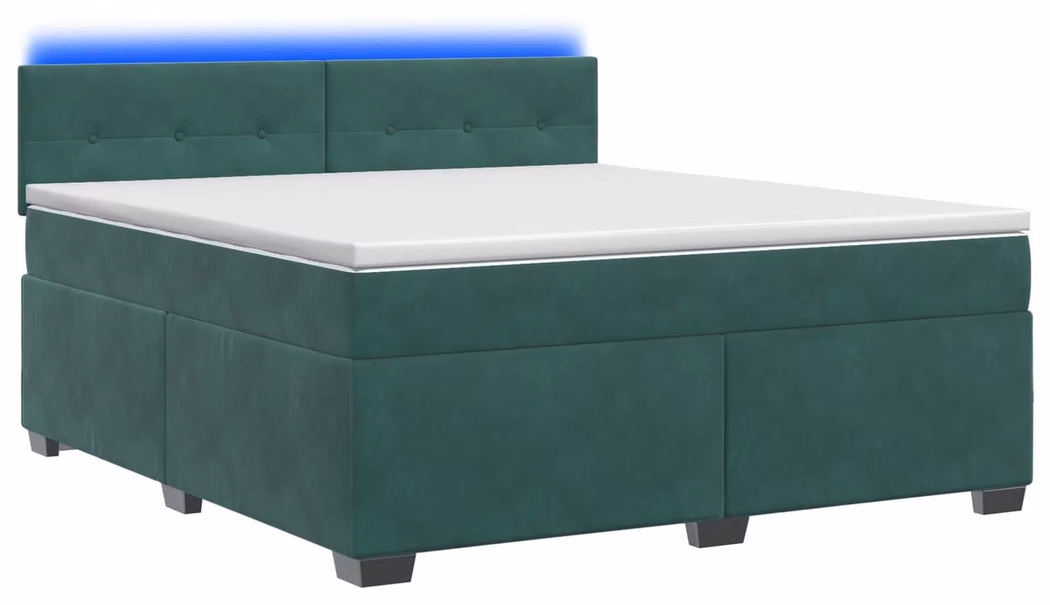 Letto con boxspring, materasso e illuminazione LED, colore verde scuro, dimensioni 160 x 200 cm, rivestito in velluto