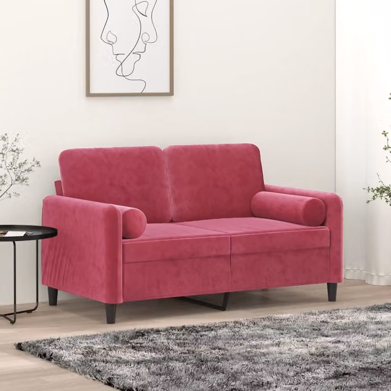 vidaXL Divano a 2 Posti Moderno in Velluto Rosso con Cuscini e Coperture Rimovibili