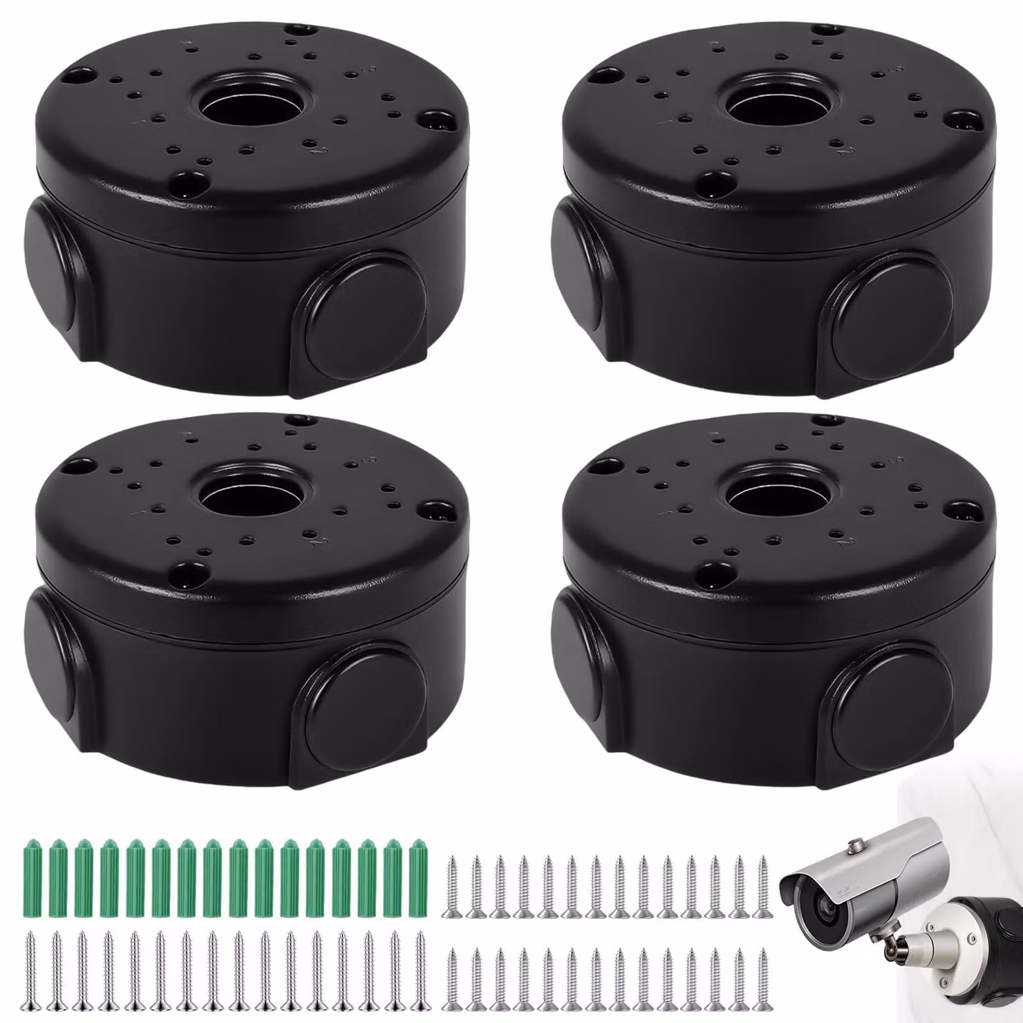 4 scatole di derivazione impermeabili per telecamere di sicurezza, universali per telecamere a cupola (colore nero)
