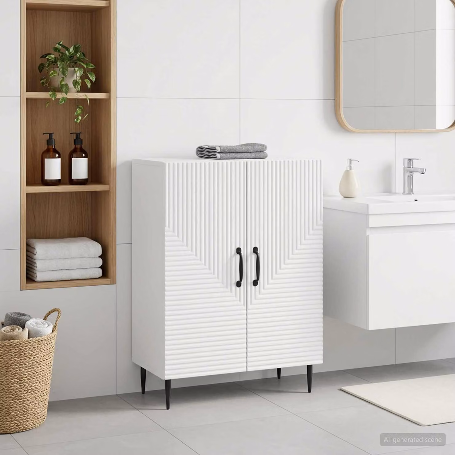 vidaXL Mobiletto da Bagno HAARLEM Bianco Moderno L: 59,5 cm, P: 31 cm, H: 80 cm