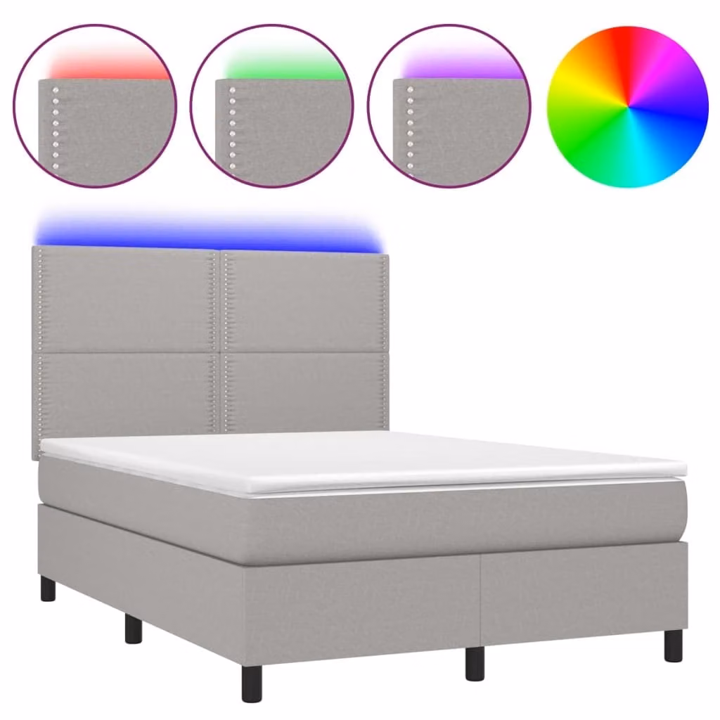 Letto a Molle Materasso e LED Grigio Chiaro 140x200 cm Tessuto