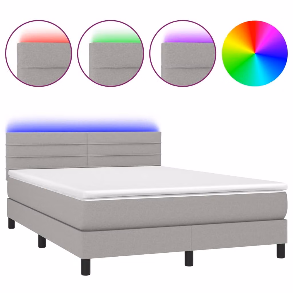 Letto a Molle Materasso e LED Grigio Chiaro 140x200 cm Tessuto