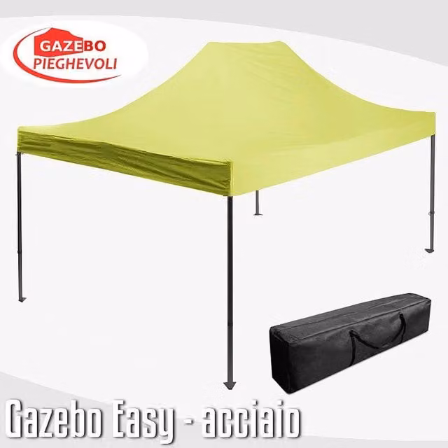 Gazebo 3x4,5 m giallo pieghevole portatile estendibile richiudibile estensibile acciaio SENZA laterali per fiere eventi stand chiosco tenda tendone mercato mercatino