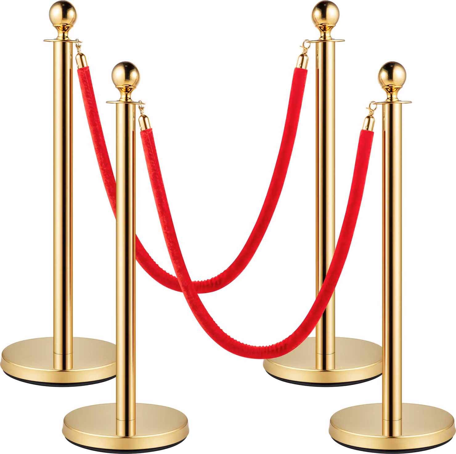 SucceBuy set di corda di velluto e paletto, corda rossa da 5 piedi/1,5 m, paletto dorato in acciaio inox con testa a sfera, barriera rossa per teatri, feste, matrimoni, mostre, biglietterie, confezione da 4 pezzi