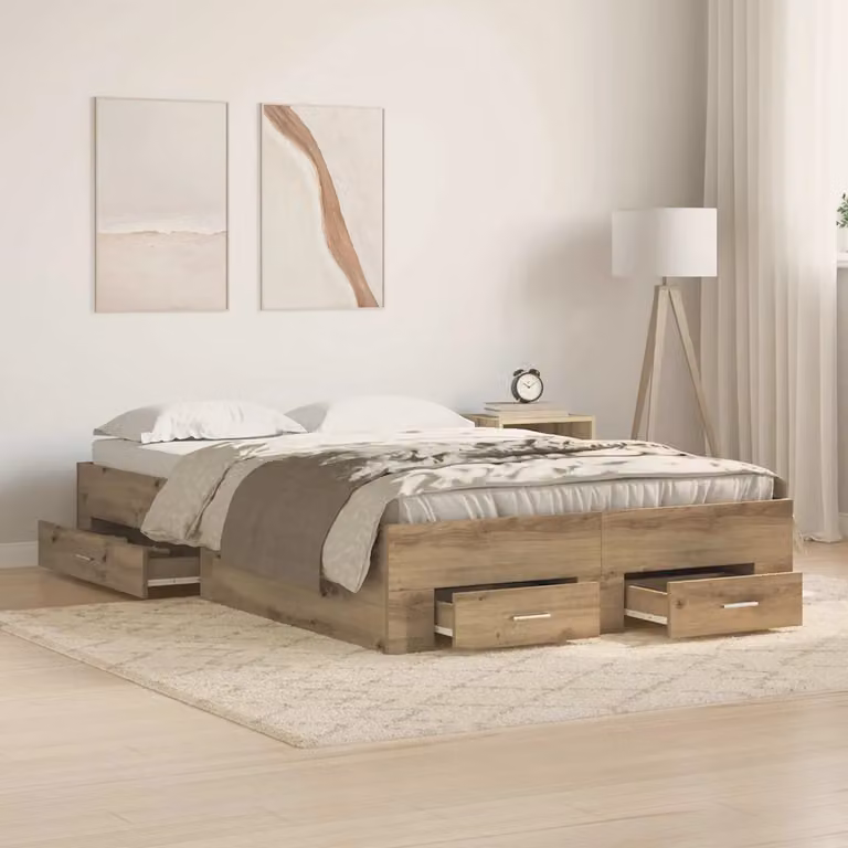 Struttura del letto con cassetti vidaXL in legno color rovere, stile rustico, L/P/H: 200 x 120 x 193 cm