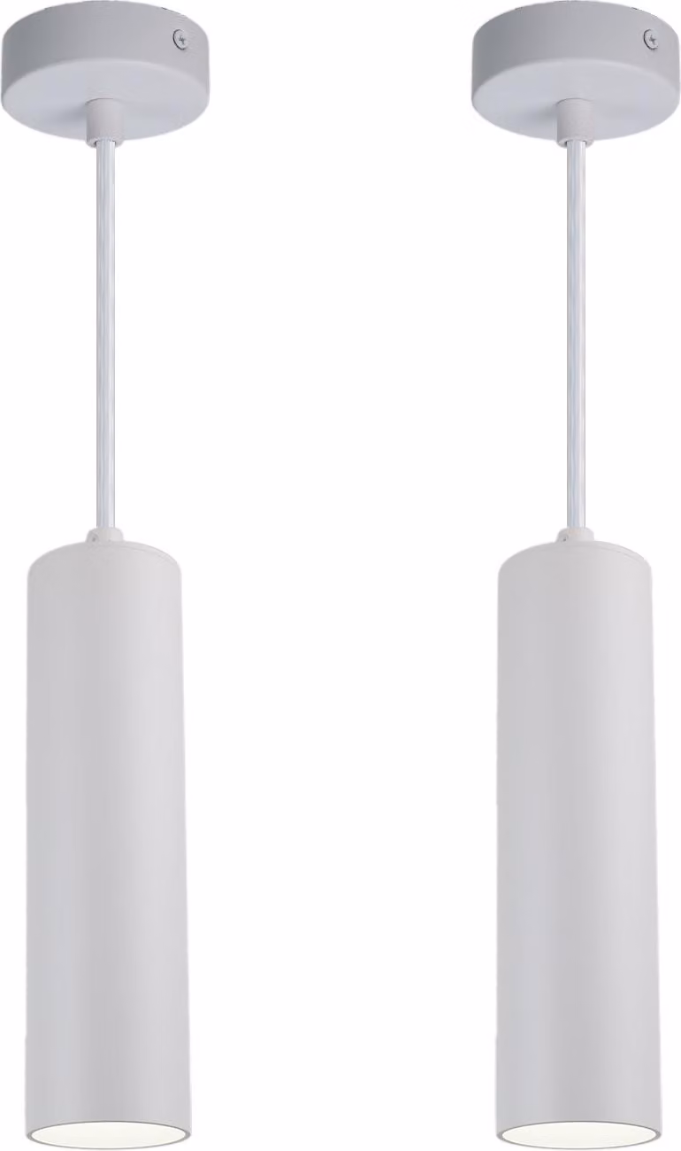 confezione da 2 lampade a sospensione da soffitto moderne e minimaliste in alluminio bianco a forma di tubo lungo 20 cm con attacco per lampada GU10, regolabile in altezza