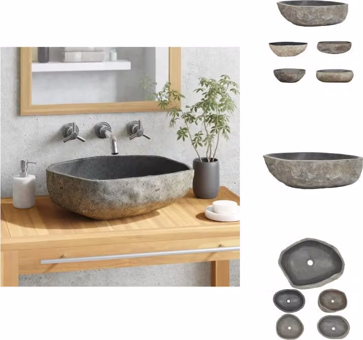 vidaXL Lavabo in pietra di fiume ovale 45-53 cm - Lavabo da bagno