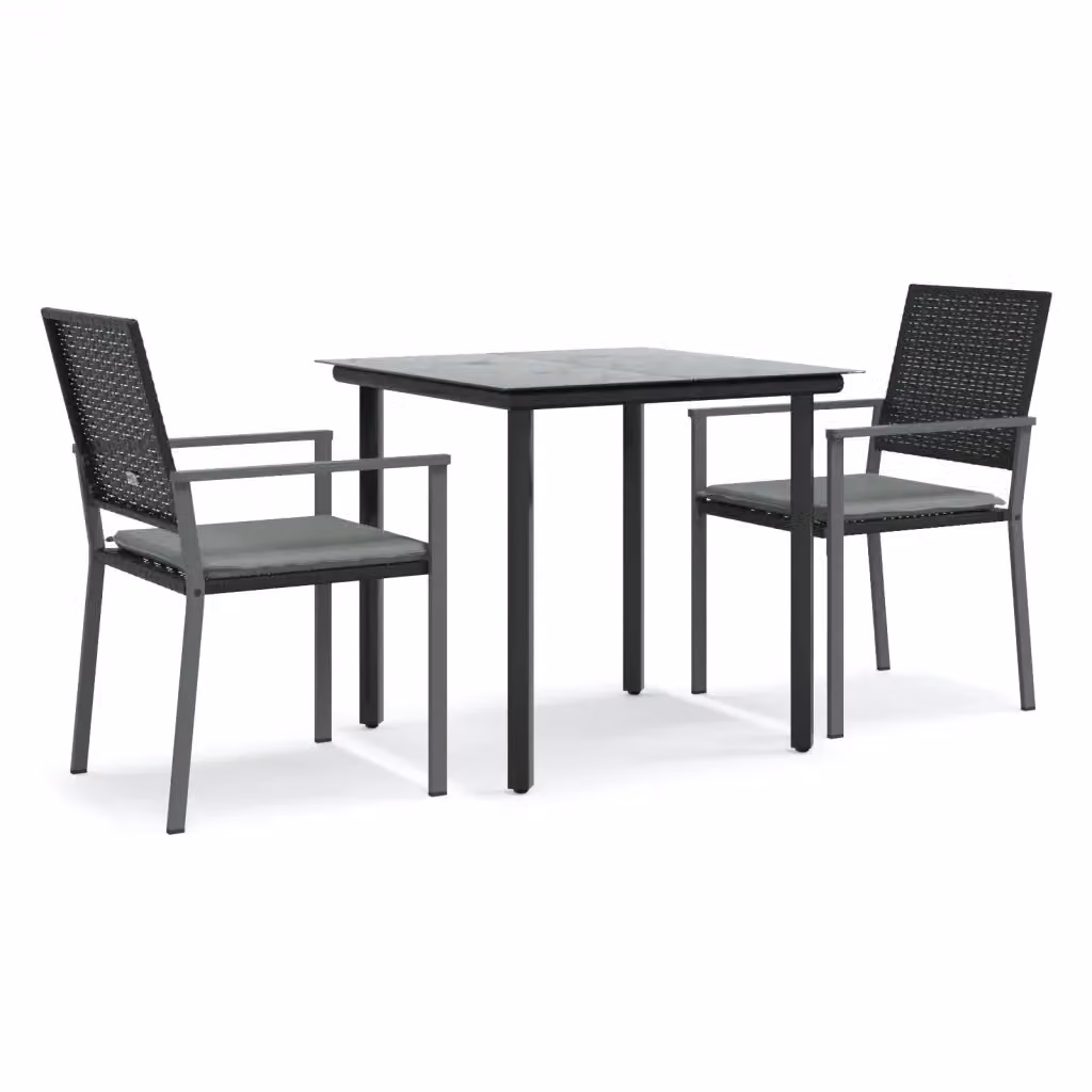 Set Pranzo da Giardino Moderno vidaXL in Polyrattan e Acciaio con Piano in Vetro, Nero e Grigio – 2