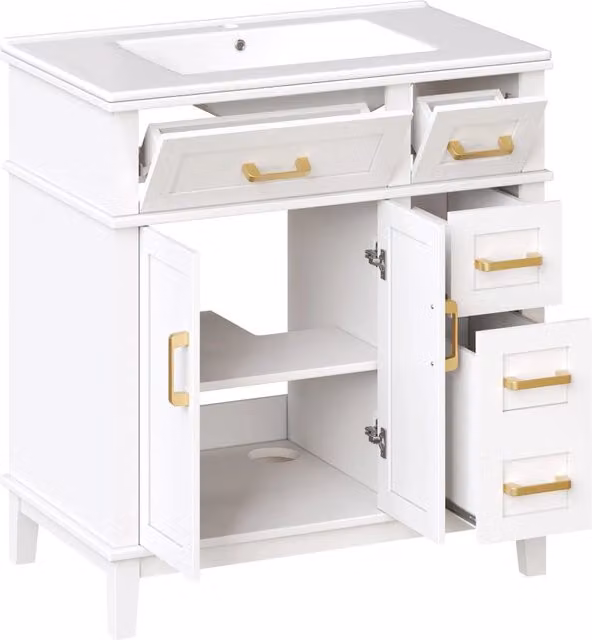 Mobile bagno con lavabo in ceramica 76 cm; design moderno con cassetti e chiusura ammortizzata
