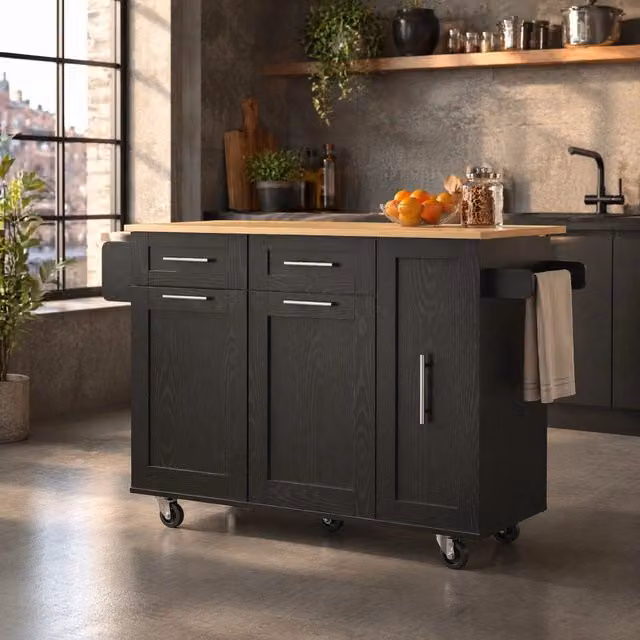 Tavolo Isola Cucina REDOM Nero in MDF e Metallo L: 110 cm, P: 46 cm, H: 90,5 cm – 1