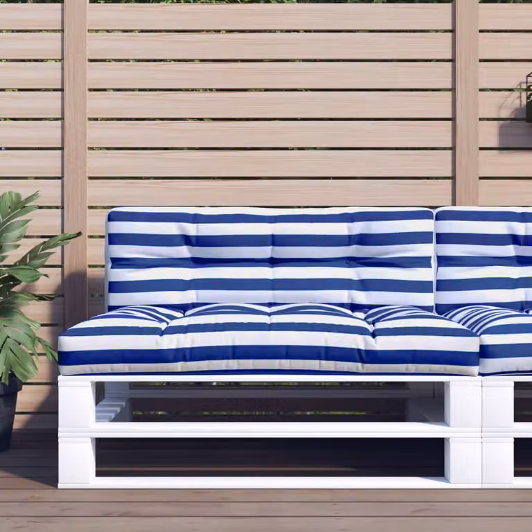 vidaXL Cuscino per Pallet a Strisce Blu e Bianche, Tessuto in Poliestere Idrorepellente e Resistente ai Raggi UV, L/P/H: 120 x 40 x 12 cm