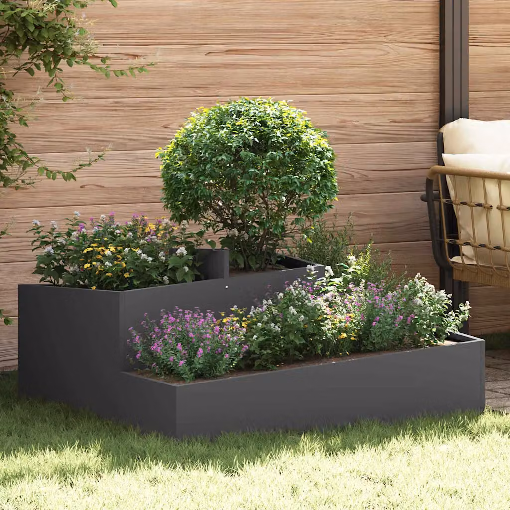 Vaso da giardino vidaXL in metallo nero L: 100 cm, P: 100 cm, H: 50 cm
