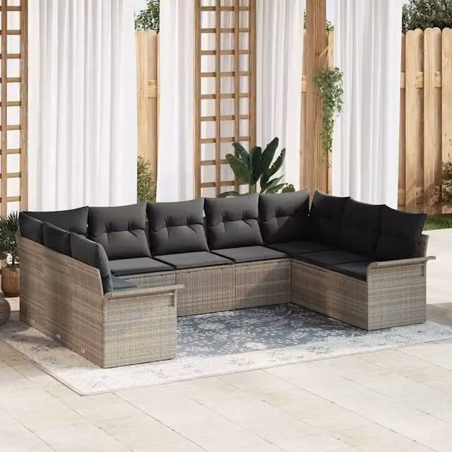 Set Divano da Giardino 9 pz Grigio chiaro polyrattan 3354191