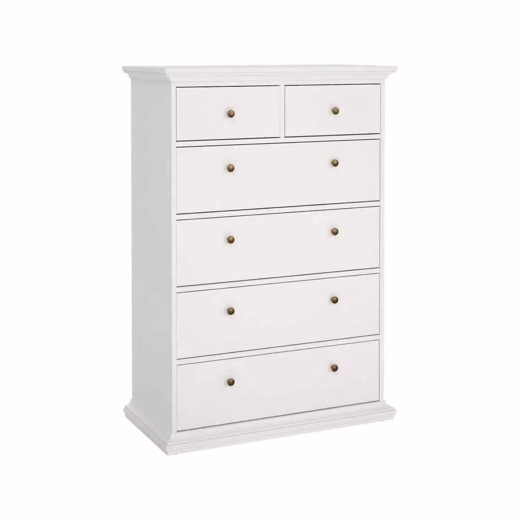 Cassettiera Gaetana DMORA, Comò e Settimino multiuso per camera da letto, Bianco opaco, L 96 cm x P 49 cm x H 139 cm – 2