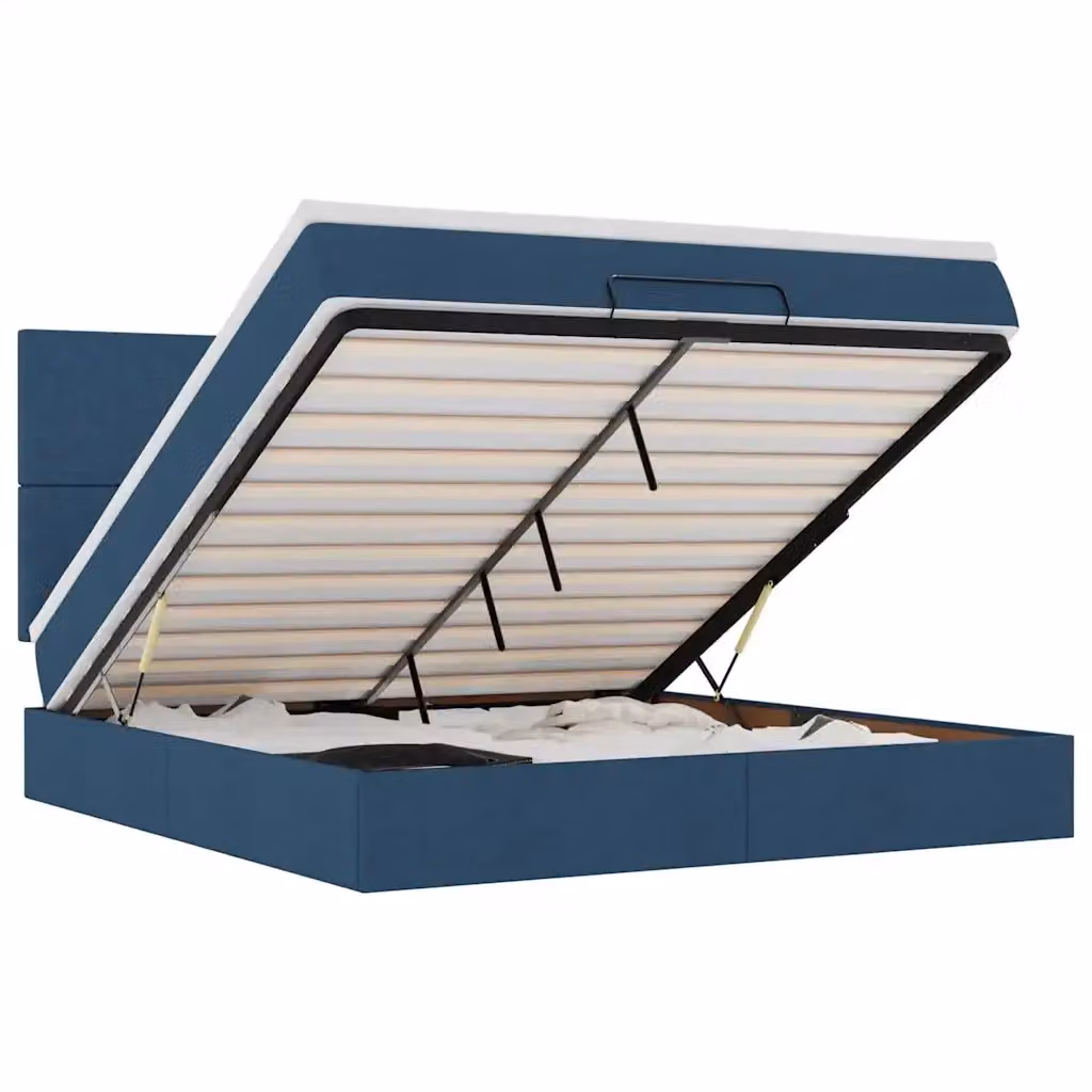Letto con contenitore a sollevamento vidaXL in tessuto blu e bianco con materasso L: 180 cm, P: 200 cm, H: 128 cm – 2