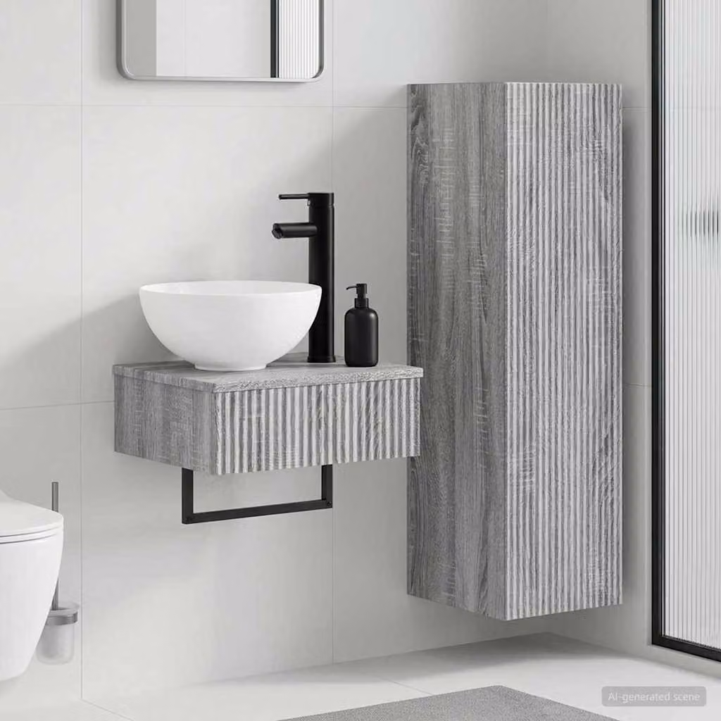 Set di mobili per il bagno moderno vidaXL composto da mobile lavabo e pensile a muro in MDF grigio opaco