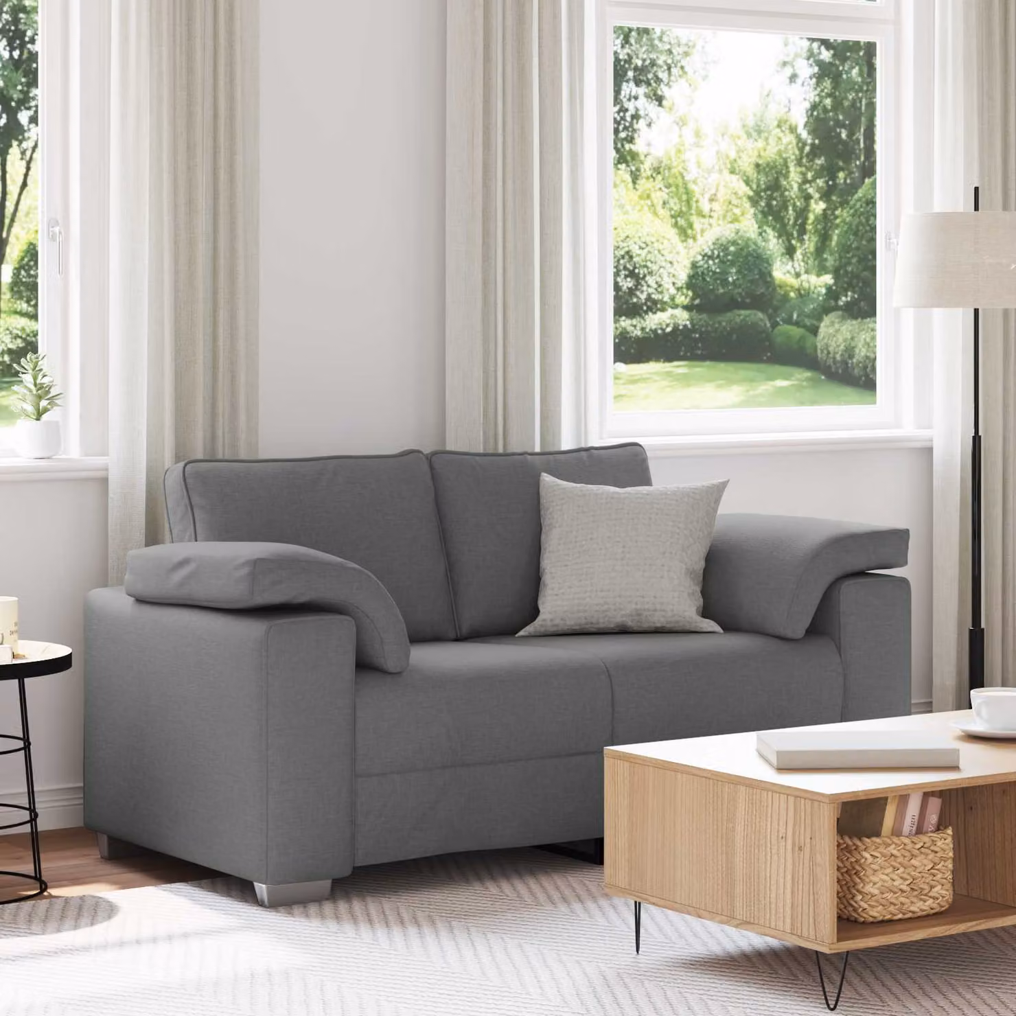 vidaXL Divano a due posti moderno in tessuto Grigio con struttura mista e imbottitura per soggiorno