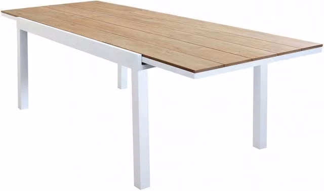Tavolo Cayman Allungabile Giordanoshop in Alluminio Bianco e Teak L: 200-300 cm, P: 95 cm, H: 74 cm