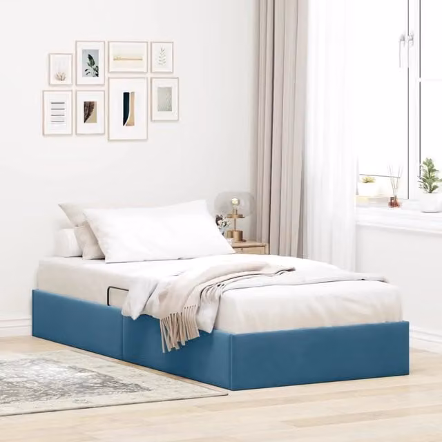 Letto ottomano con contenitore vidaXL in velluto blu, L 90 x P 200 cm
