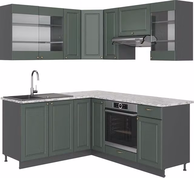 Cucina angolare completa Fame-Line Vicco Verde-oro rustico e Antracite L/P/H: 190 x 160 cm – 1