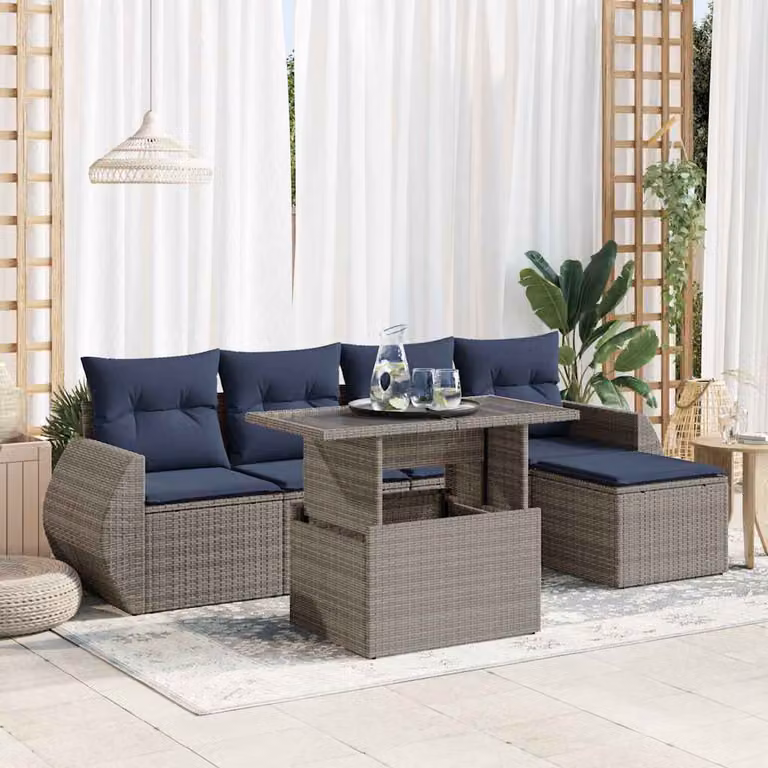 Maison Exclusive - Set Divano da Giardino 6pz con Cuscini Grigio Polyrattan Acacia