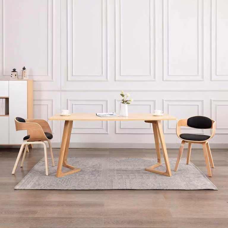 Set di 2 sedie da pranzo vidaXL in legno e similpelle nera per cucina e sala da pranzo, L/P/H: 49 x 51,5 x 71,5 cm