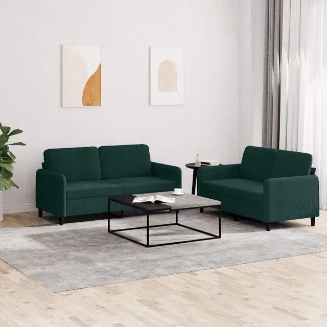 Set di 2 divani moderni vidaXL in velluto verde con cuscini inclusi