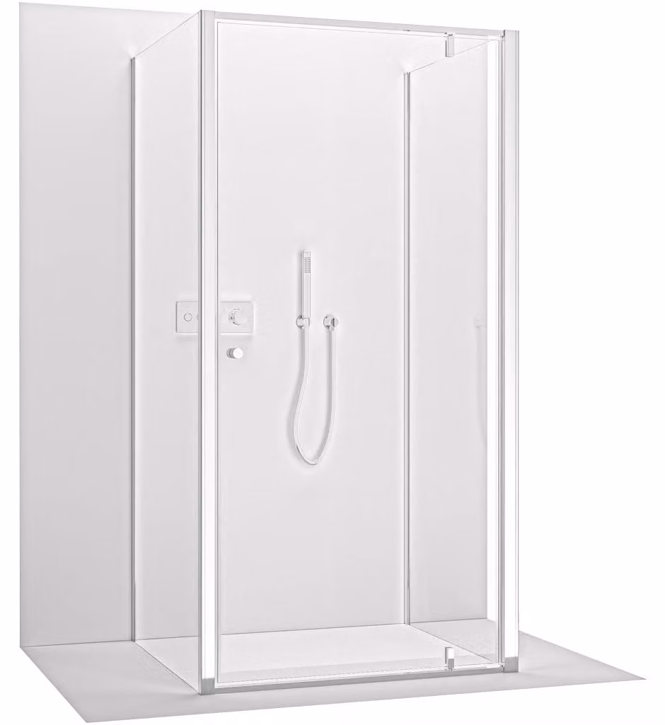 Cabina doccia triangolare Ferri U L/P - vetro trasparente da 6 mm - cromo - 80x100x195 cm - con apertura a pivot