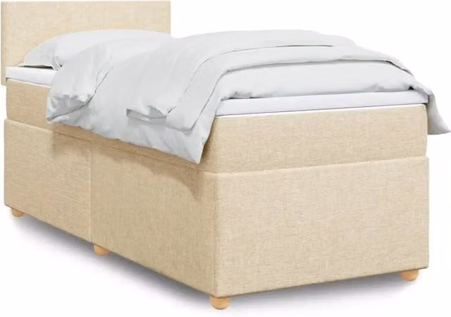 Letto Ibrido vidaXL con Giroletto a Molle e Materasso in Tessuto, Beige e Bianco, L 90 x P 200 cm