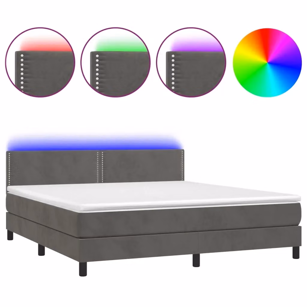 Letto matrimoniale con materasso ibrido vidaXL in tessuto grigio con illuminazione LED e porta USB L/P/H: 160 x 200 x 78 cm – 2