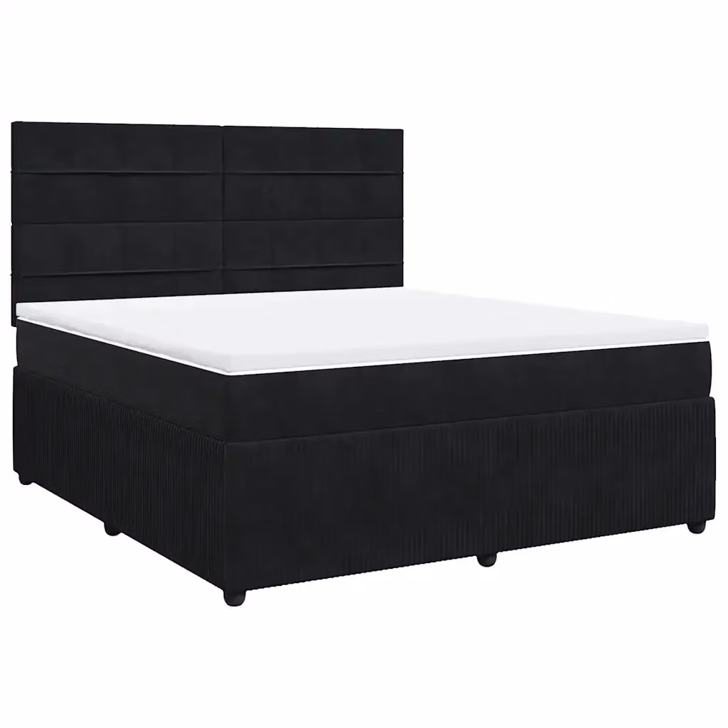Letto con Giroletto a Molle e Materasso Ibrido vidaXL in Velluto Nero e Bianco L/P: 180 x 200 cm – 2