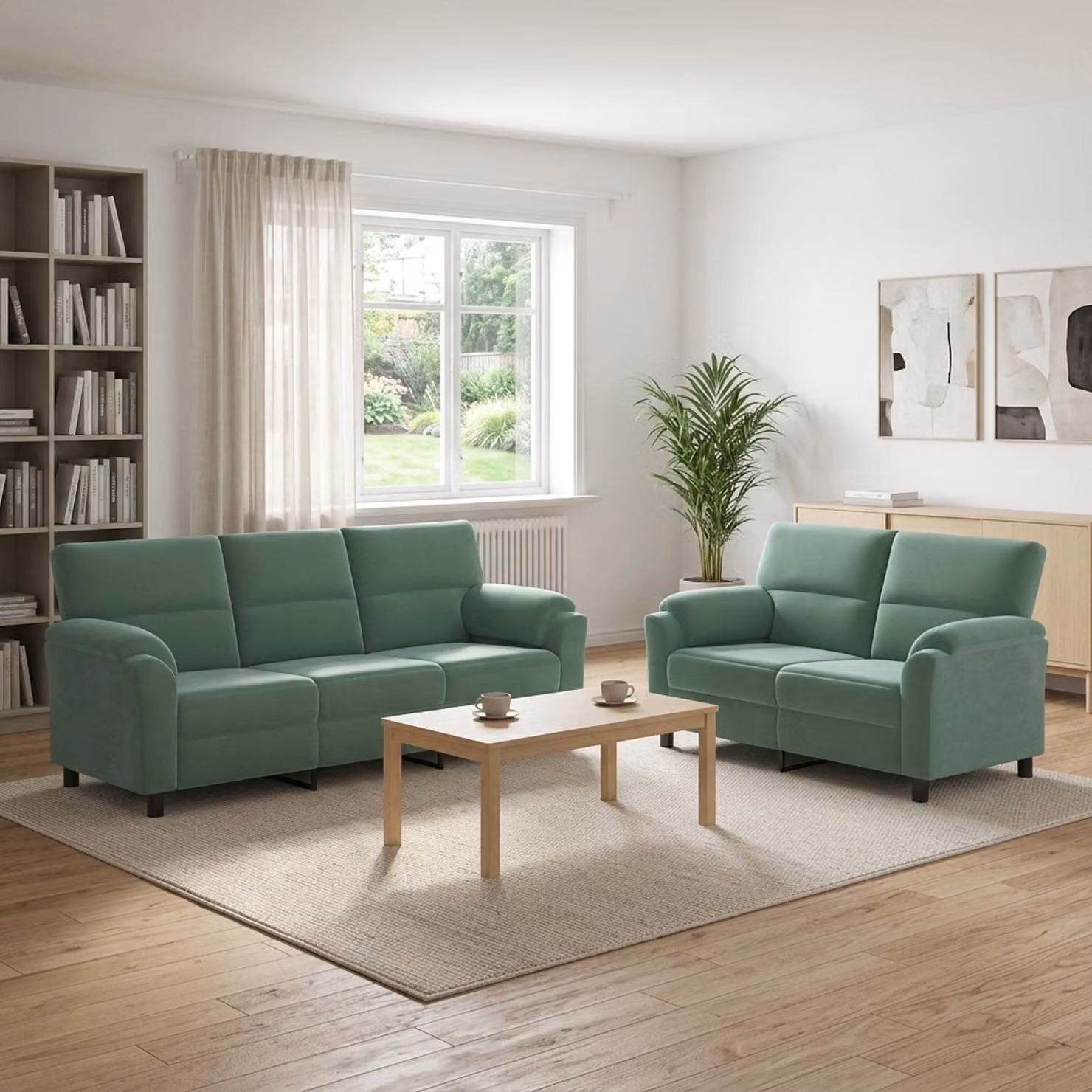 Set di 2 divani moderni vidaXL in velluto verde mare con struttura in metallo