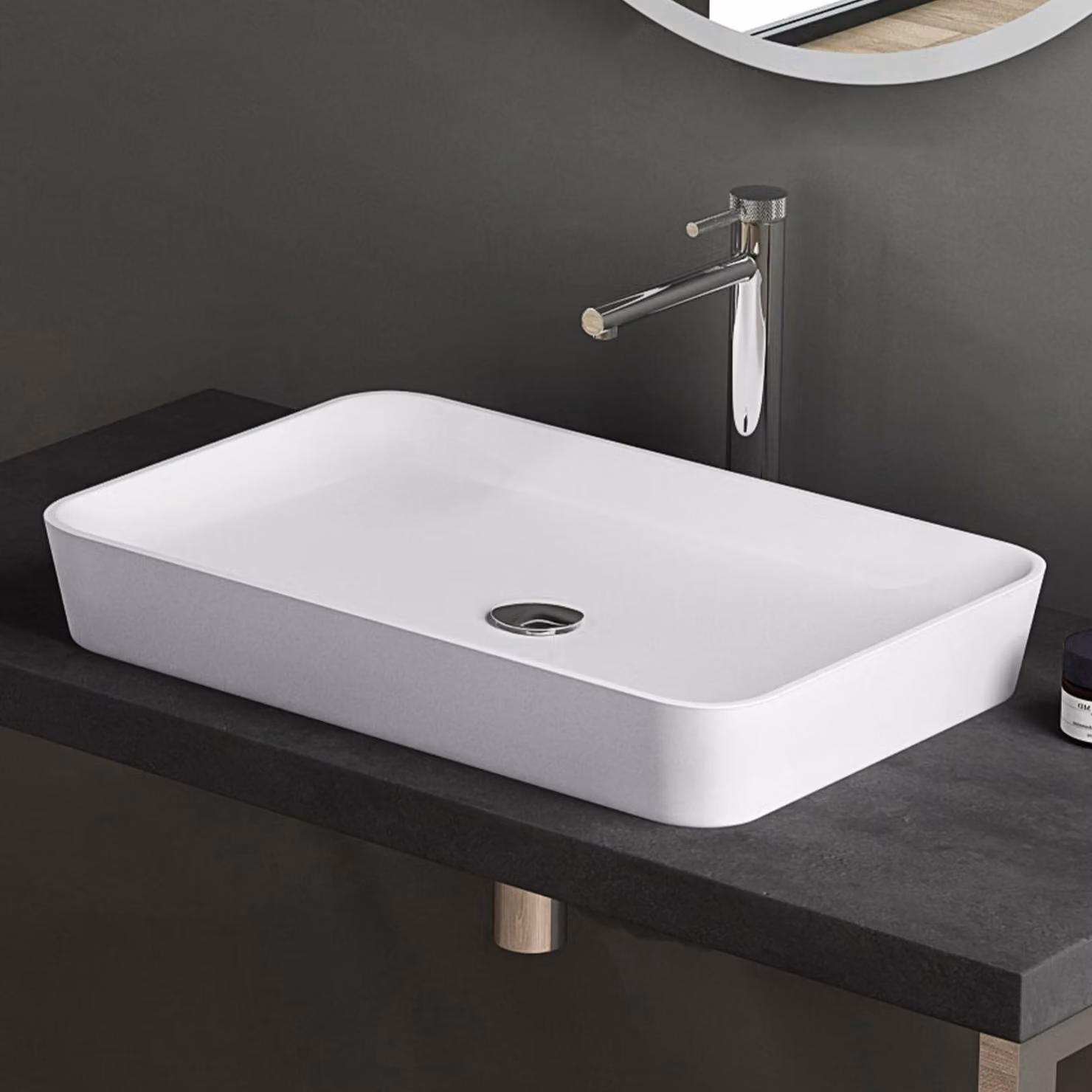 doporro Lavabo da Appoggio 60x40x9 cm in Solid Surface Bianco Opaco, Lavandino Bagno Design Moderno Colossum815