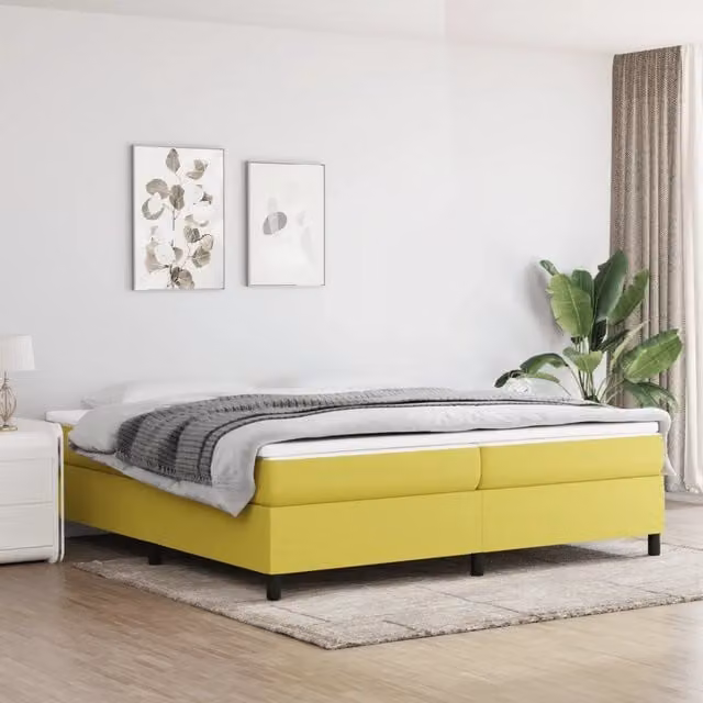 Struttura Letto Imbottita vidaXL in Tessuto Verde e Giallo con Doghe a Rete con Molle L: 200 cm, P: 200 cm, H: 35 cm – 1