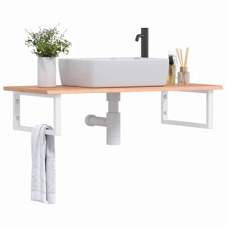 vidaXL Ripiano a Parete per Lavabo Moderno in Acciaio e Rovere, Bianco e Marrone