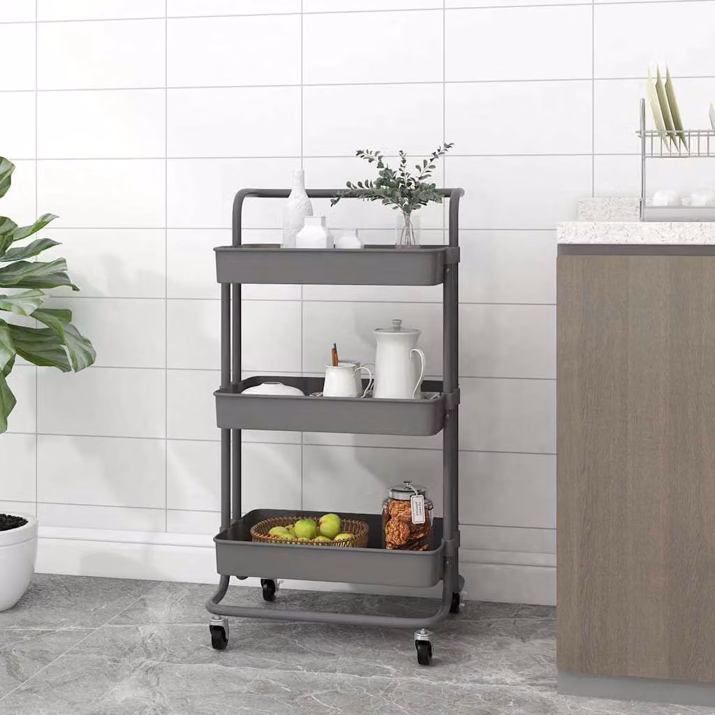vidaXL Carrello da Cucina Moderno con 3 Ripiani Grigio L: 42 cm, P: 35 cm, H: 85 cm in Metallo e ABS