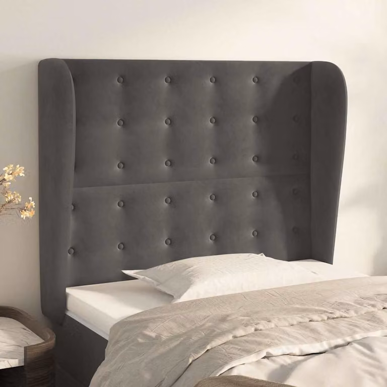 Testiera ad orecchio vidaXL in velluto grigio scuro, L: 103 cm, P: 23 cm, H: 118-128 cm