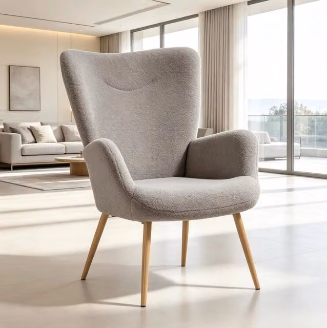 Poltrona da lettura stabile, in poliestere grigio 71 × 74 × 97,5 cm, schienale alto –
