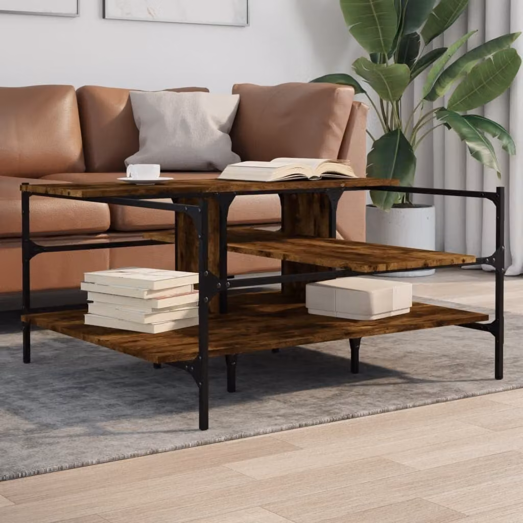 Maison Exclusive - Tavolino da caffè in legno impiallacciato noce, dimensioni 100x100x48,5 cm