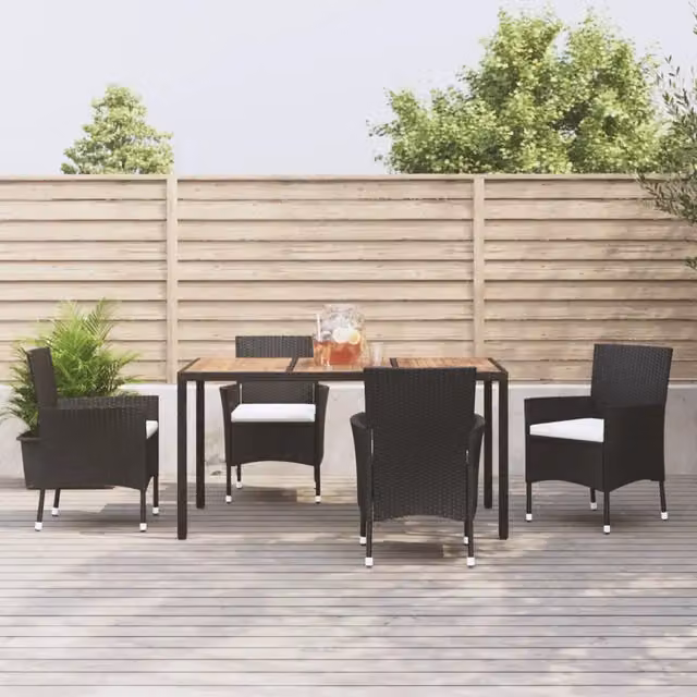 Set da Pranzo da Giardino 5 pz Nero con Cuscini in Polyrattan 3187390