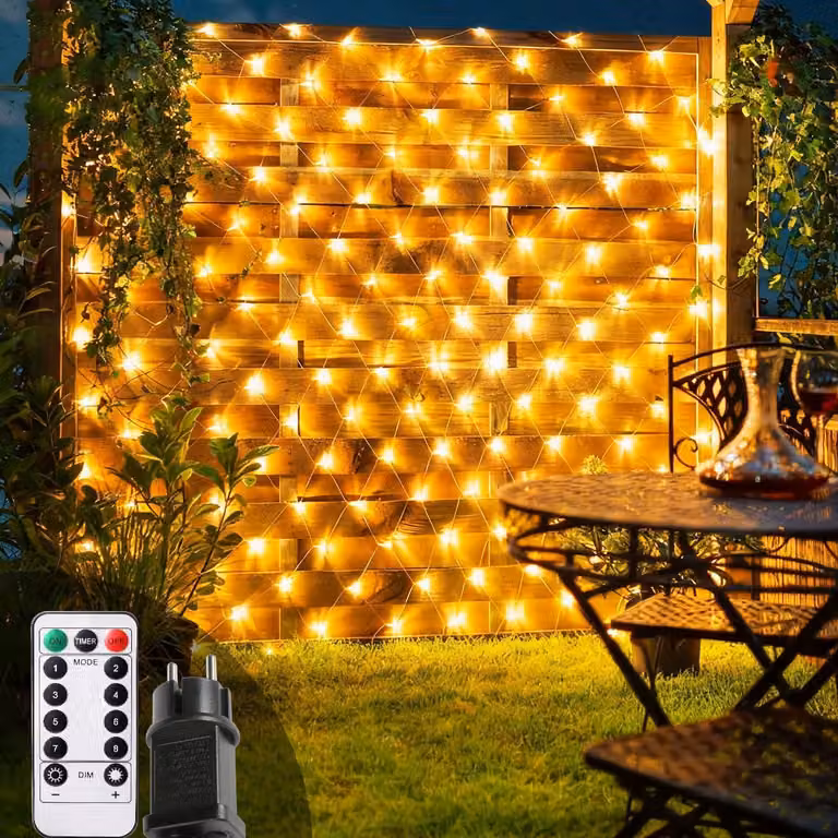 Rete luminosa a LED, dimensioni 3x2 metri, dimmerabile, luce bianco caldo, con spina e telecomando