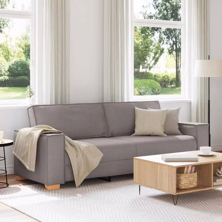 Divano a 3 posti moderno vidaXL in tessuto beige e grigio con cuscini inclusi L: 220 cm, P: 84 cm, H: 78 cm