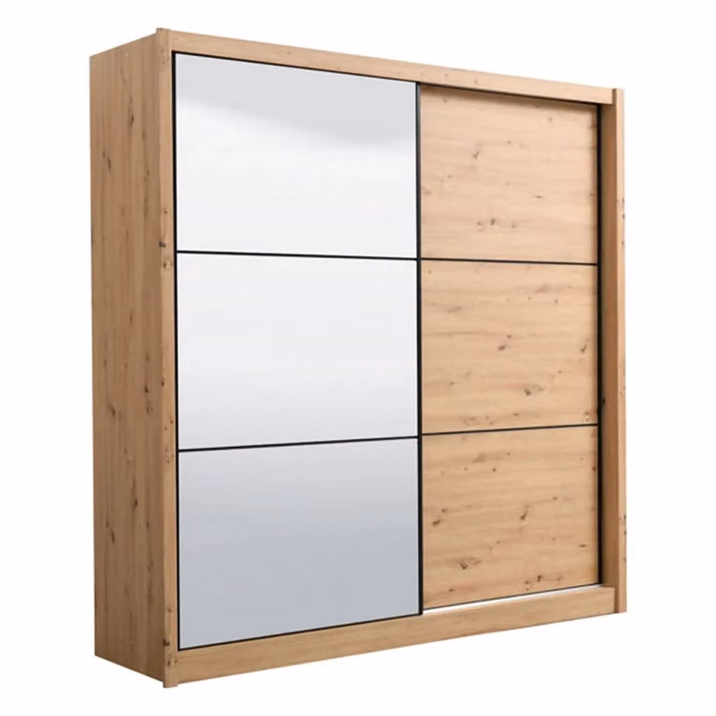 Armadio da camera da letto Pelago DMORA con ante scorrevoli e specchio, Marrone Rovere Nodi, L: 213 cm, H: 215.5 cm – 2